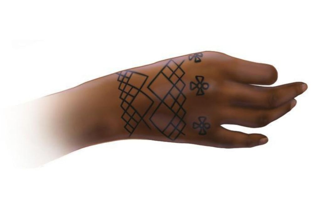 Una reconstrucción visual de algunos de los diseños de tatuajes documentados en la investigación