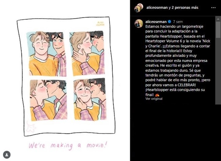 Alice Oseman, la creadora de Heartstopper, anunció la película en sus redes sociales.