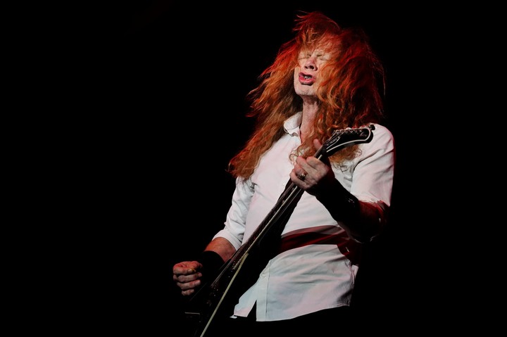 Dave Mustaine durante su último recital con Megadeth en el Movistar Arena, en abril de 2024. Foto: Emmanuel Fernández - FTP CLARIN