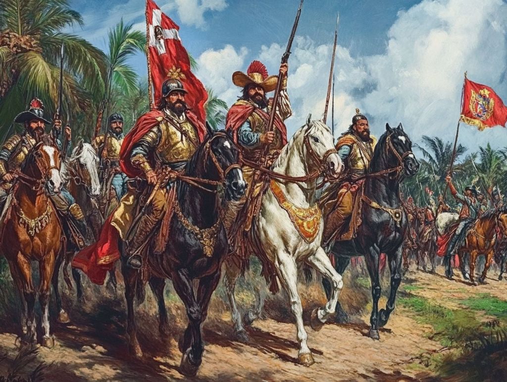 Recreación ficticia de un grupo de conquistadores españoles