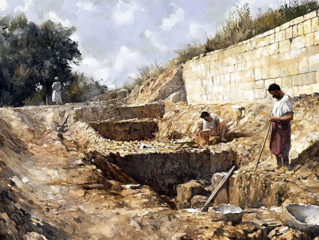 Recreación ficticia de una excavación aqueológica